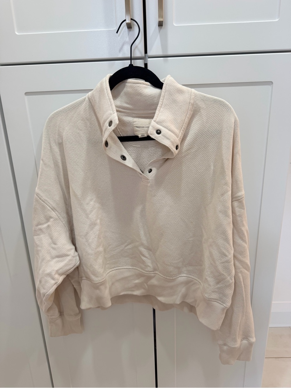 American Eagle Outfitters Cream Snap-Detail Funnel Neck Sweater